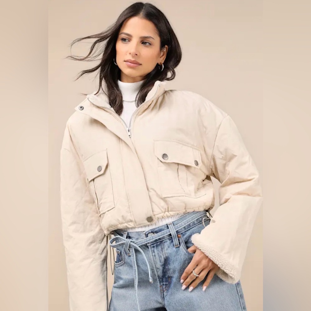 Sadie & Sage Cream Quilted Crop Puffer Jacket — Size XS - Picture 2 of 13
